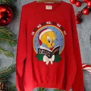 🌻Sold🌻Vintage 80s Looney Tunes Tweety Bird Holiday Christmas Winter 1X Sweater